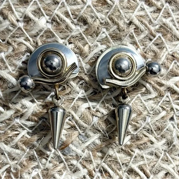 Modernist Artisan OOAK Silver Geometric Dangle Earrings - Picture 4 of 15